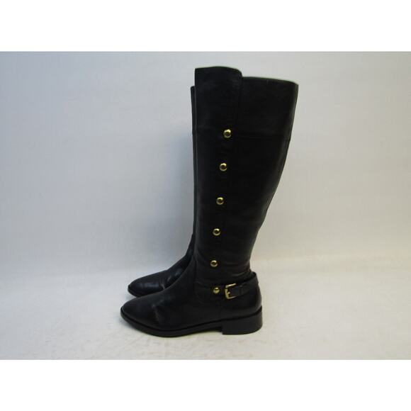 MICHAEL KORS Womens Sz 7 M Black Leather Zip Buckle Fashion Riding Boots - Picture 1 of 10